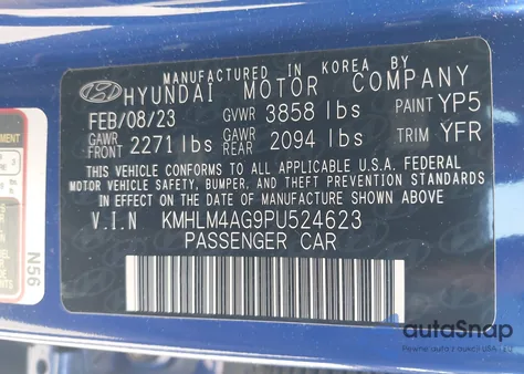 2023 Hyundai Elantra Sel z USA, uszkodzony, nr VIN KMHLM4AG9PU524623